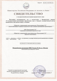 Свидетельство о регистрации ООО "Бухгалтерия С.П." 2004 год